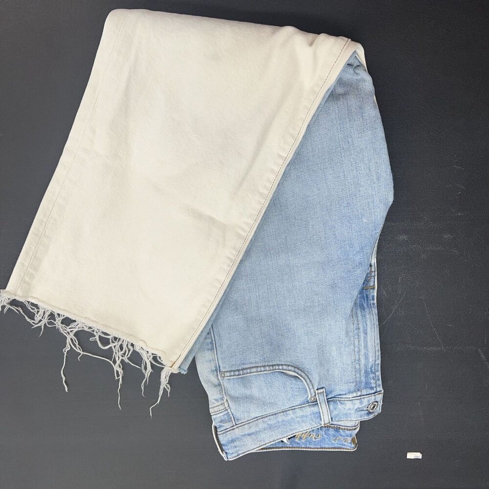 7 for all Mankind Cropped Alexa Raw Hem Colorblock White and Blue Jeans Womens S - Picture 14 of 16